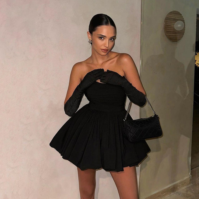 Women's Strapless Ruched A-Line Mini Cocktail Dress