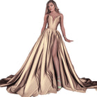 Women's Deep V-Neck Maxi Wedding Dress with Slit