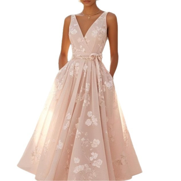 Women's V-Neck Floral Print Evening Maxi Dress