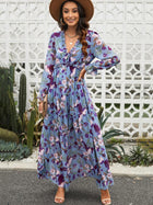 Women's Long-Sleeve Floral Maxi Evening Dress - Blue