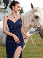 Women's Spaghetti-Strap Evening Dress - Navy