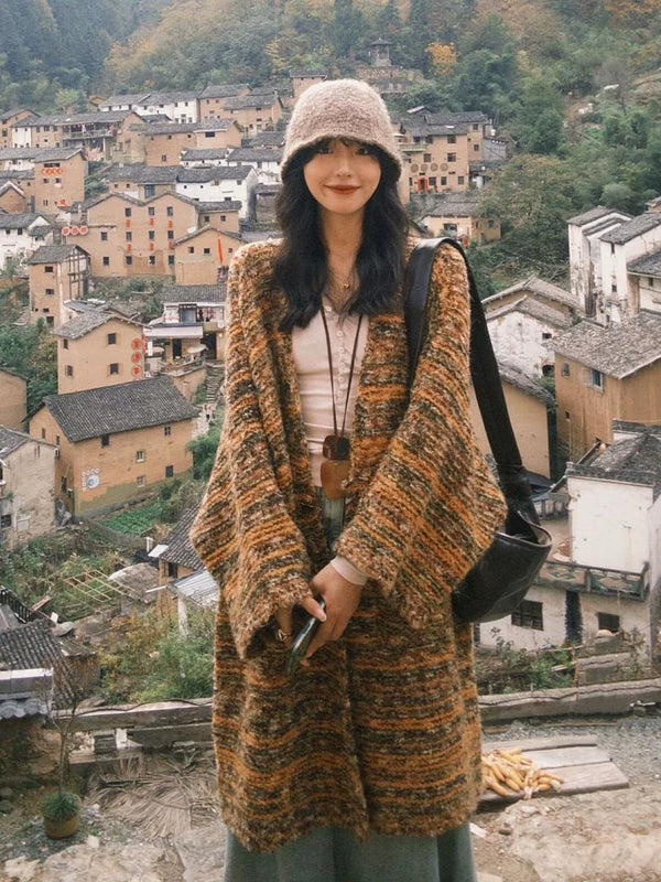 新疆川西云南旅游穿搭民族风复古针织开衫女秋季外搭毛衣外套宽松
