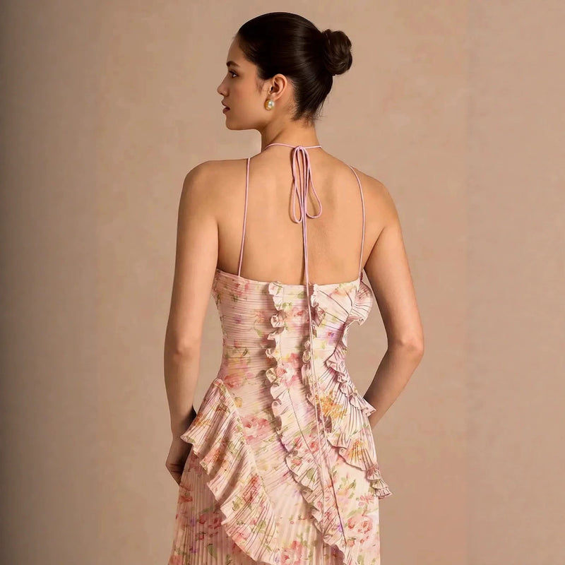 Women's Floral Ruched Maxi Evening Dress