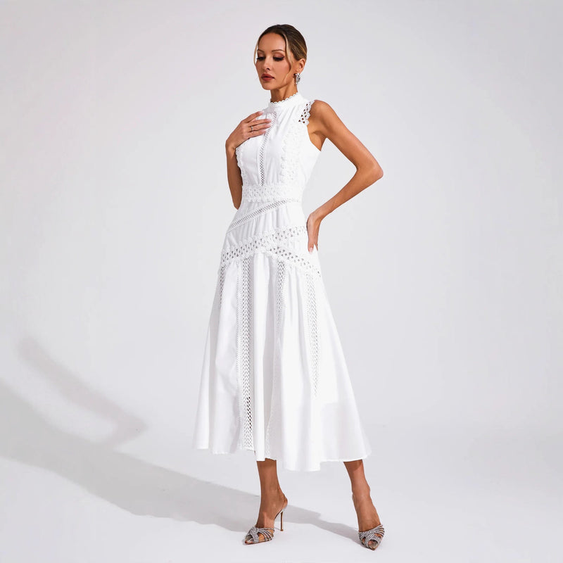 Women's Sleeveless Lace-Panel Maxi Evening Dress