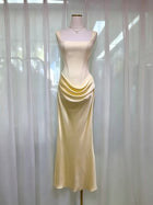 Women's Satin Cowl-Neck Ruched Maxi Evening Dress