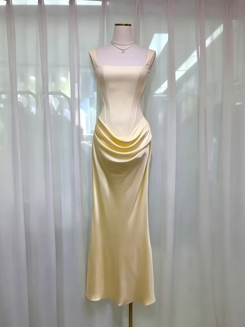Women's Satin Cowl-Neck Ruched Maxi Evening Dress