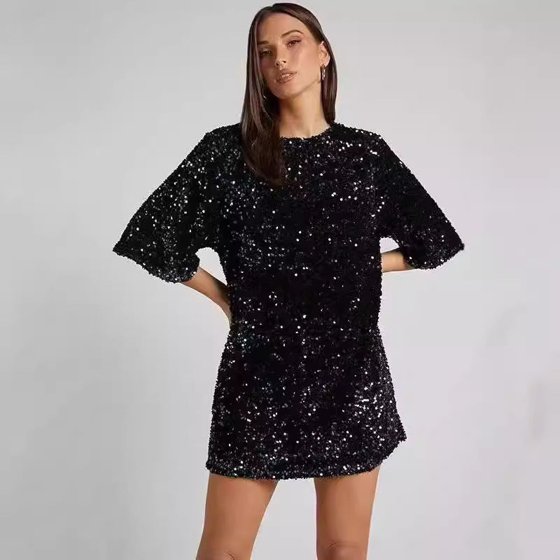 One-Shoulder Sequin Midi Evening Dress