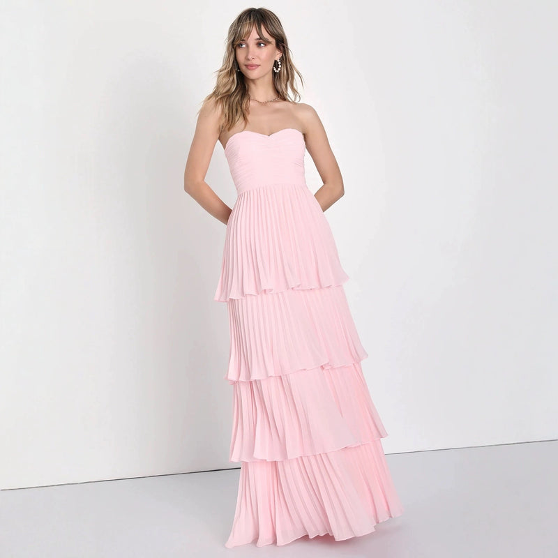 Strapless Ruched Tiered Maxi Dress