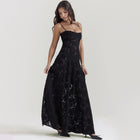 Women's Strapless Lace-Up Floral Maxi Evening Gown