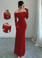 Women's Ruched Bodycon Maxi Evening Dress - Burgundy