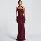 Women's Ruched Halter Maxi Evening Dress