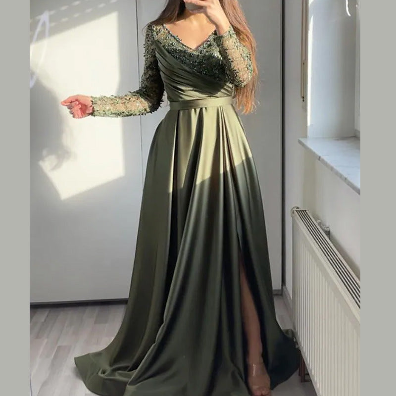 Women's Lace Ruffle Maxi Evening Dress