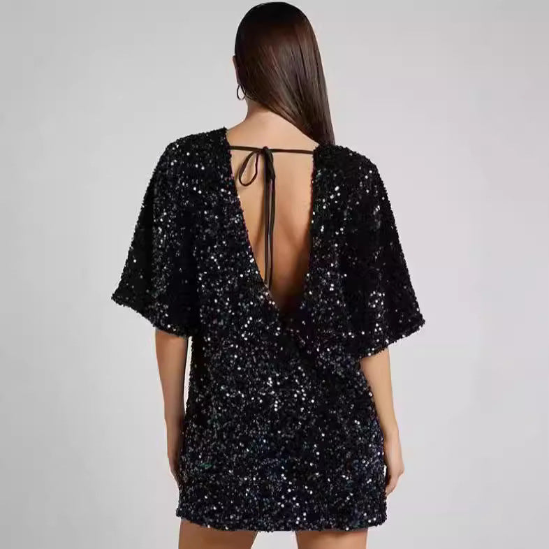 One-Shoulder Sequin Midi Evening Dress