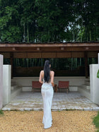 White Ruched Halter Corset Maxi Dress - detail or back view