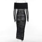 Women's Long-Sleeve Mesh Ruched Maxi Evening Dress