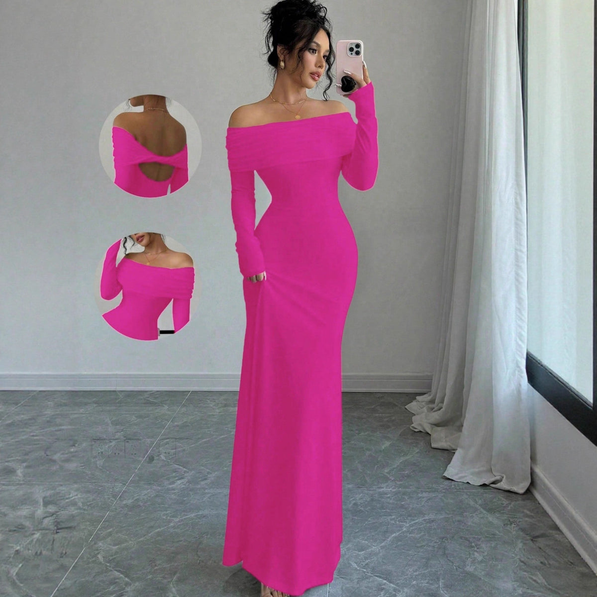 Women's Ruched Bodycon Maxi Evening Dress