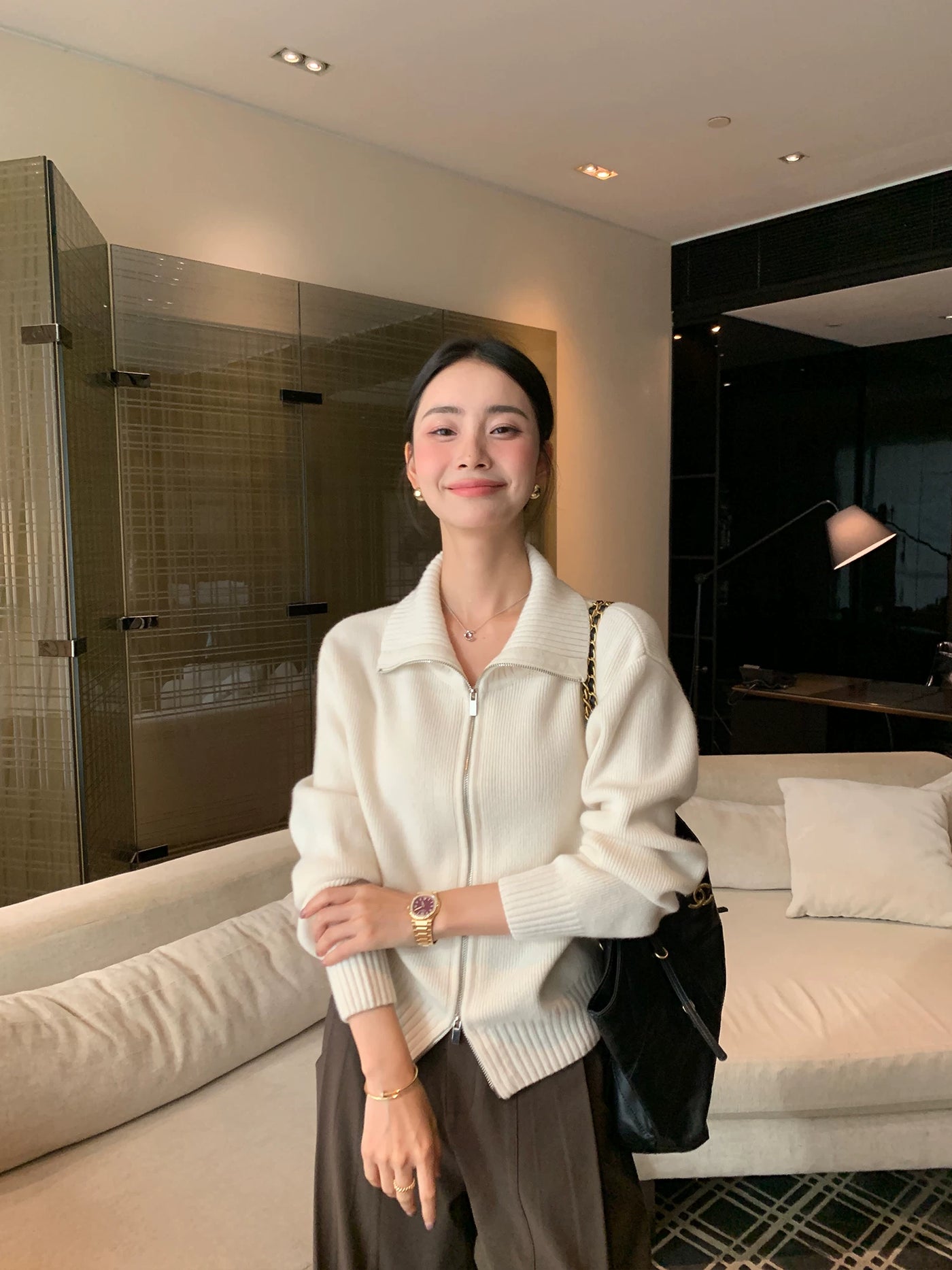 Maven Lin 智性模式 1OO羊毛立领毛衣开衫女双拉链针织外套上衣