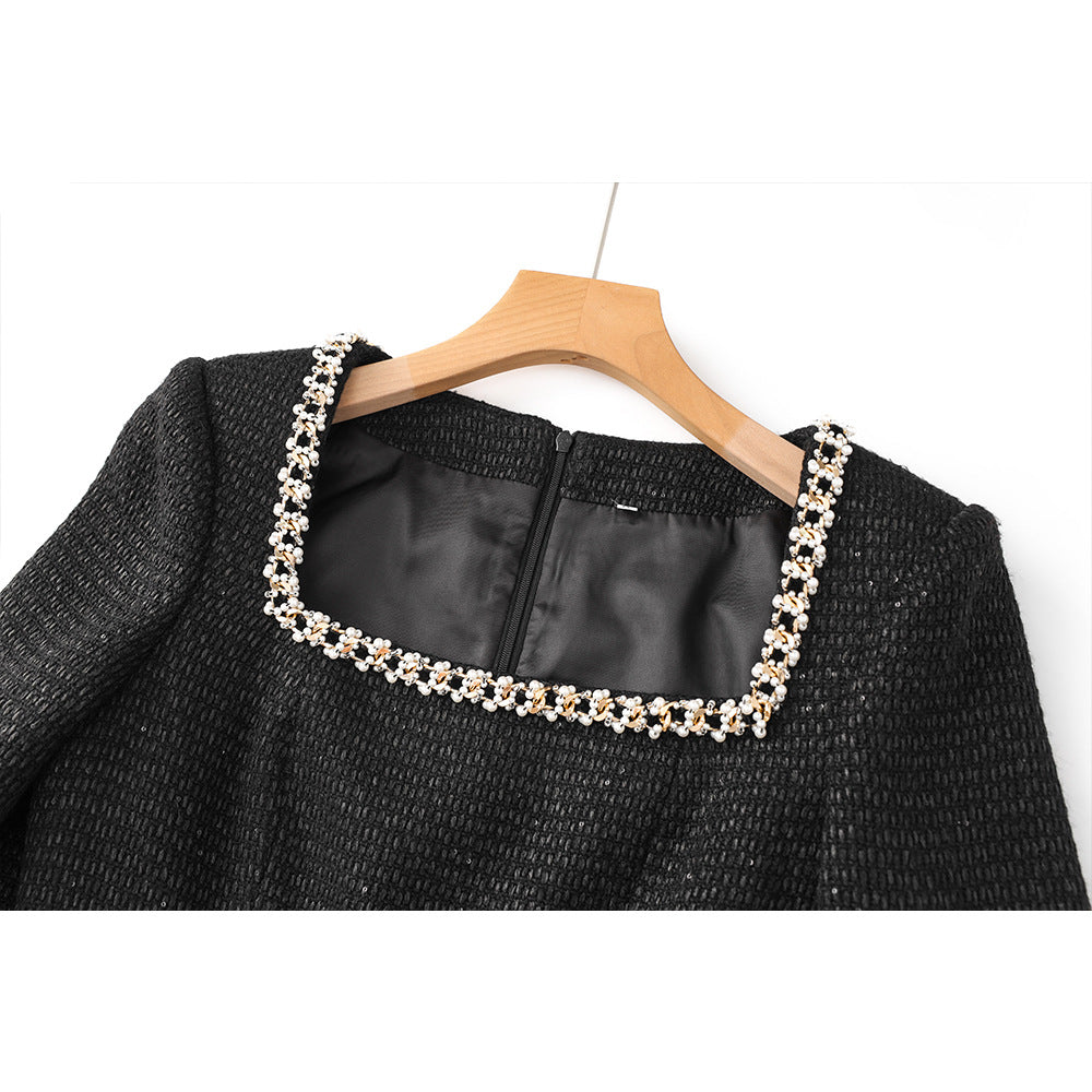 Women's Square-Neck Long-Sleeve Evening Dress