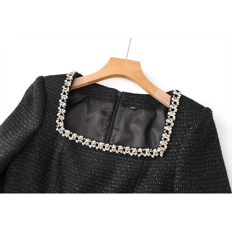 Women's Square-Neck Long-Sleeve Evening Dress