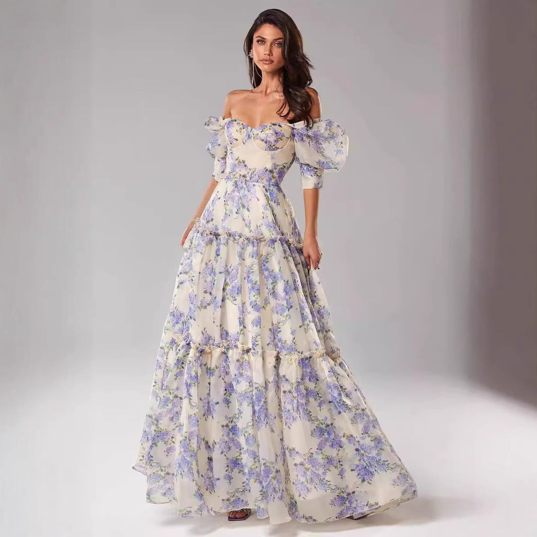 Women's Off-Shoulder Organza Maxi Evening Gown
