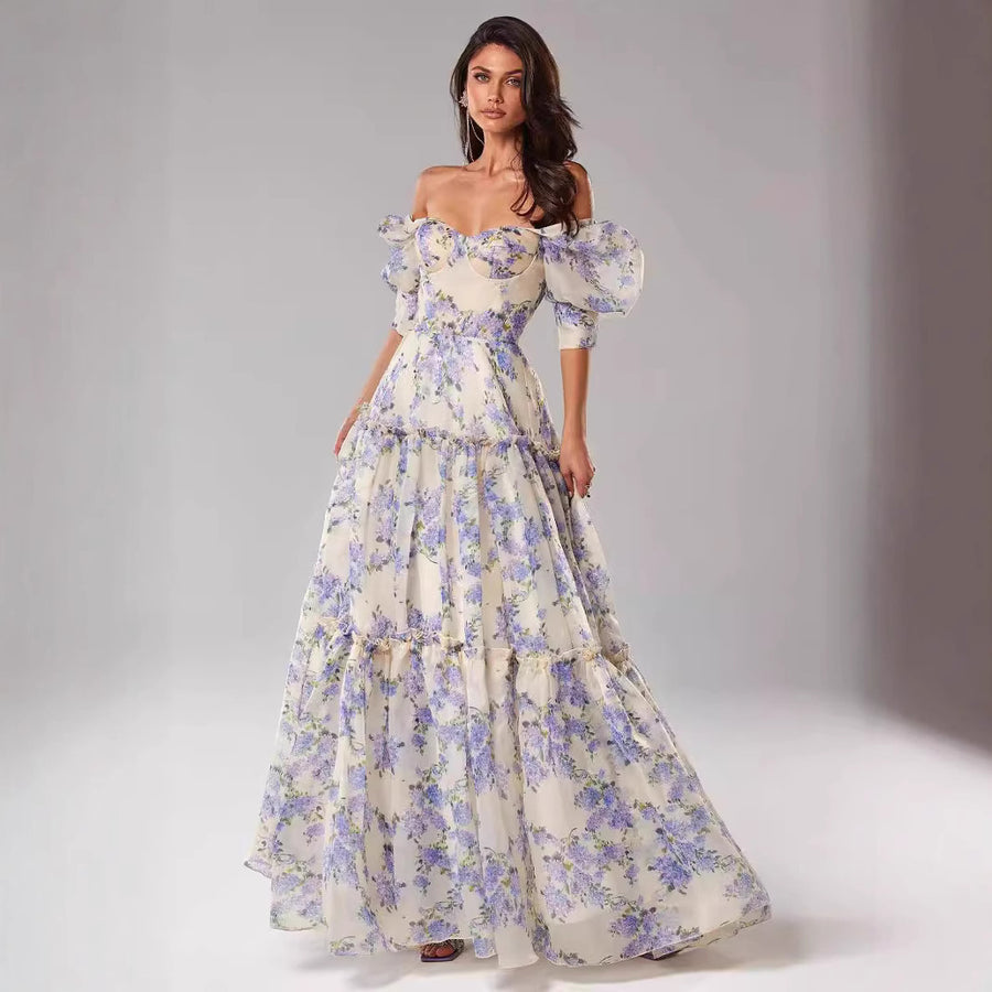Women's Off-Shoulder Organza Maxi Evening Gown