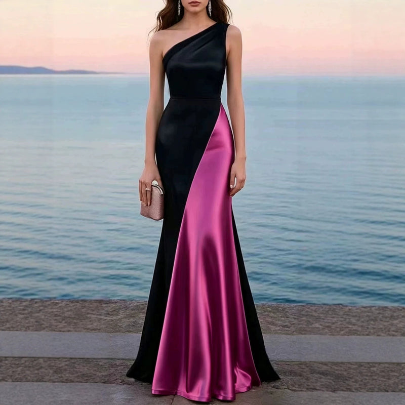 Women's One-Shoulder Satin Mermaid Maxi Evening Dress