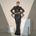 Women's Black Long-Sleeve Sequin Maxi Evening Gown