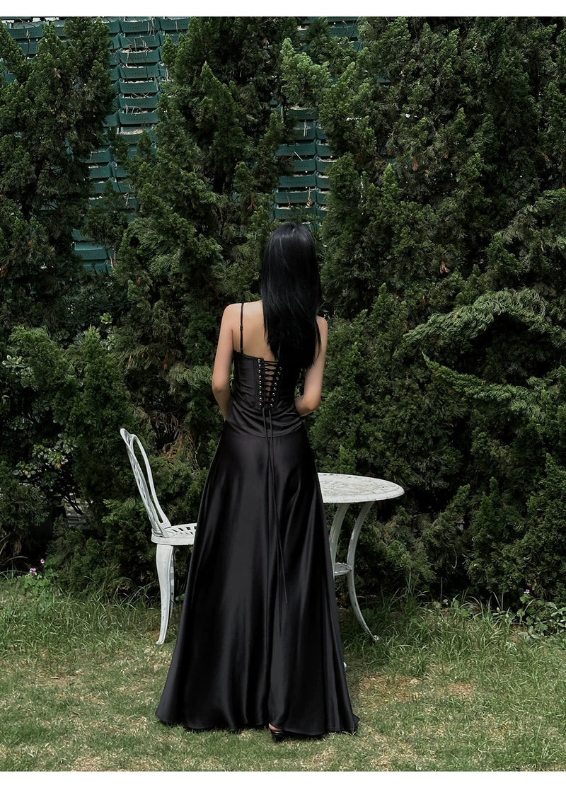 Satin Corset A-Line Maxi Dress - detail or back view