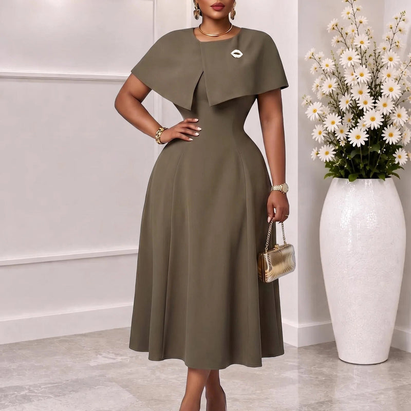 Women's Round-Neck A-Line Midi Evening Dress