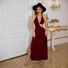 Women's Deep-V Halter Open-Back Maxi Evening Dress