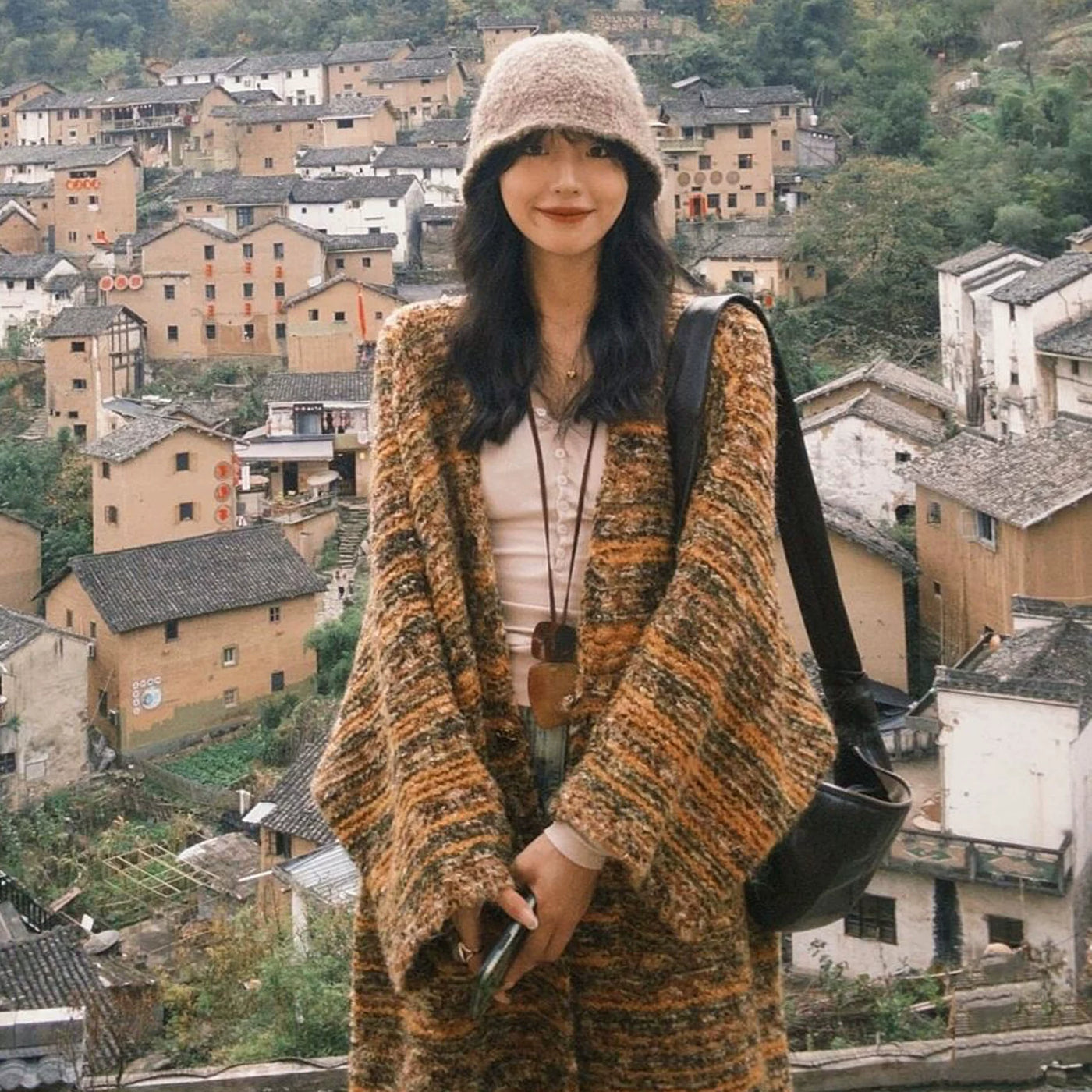 新疆川西云南旅游穿搭民族风复古针织开衫女秋季外搭毛衣外套宽松