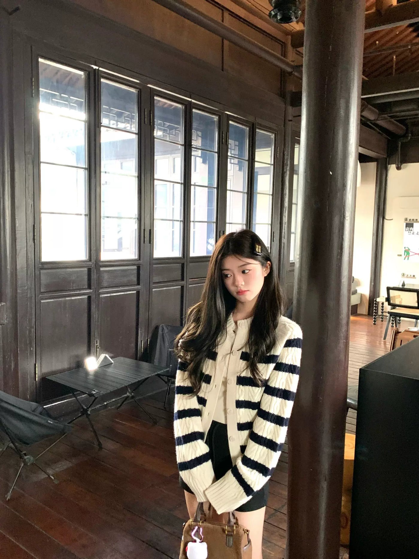 温柔风条纹毛衣开衫女秋冬2026新款松弛感慵懒软糯针织衫短款外套