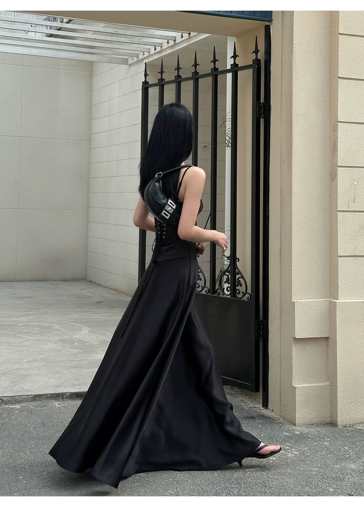 Satin Corset A-Line Maxi Dress - detail or back view