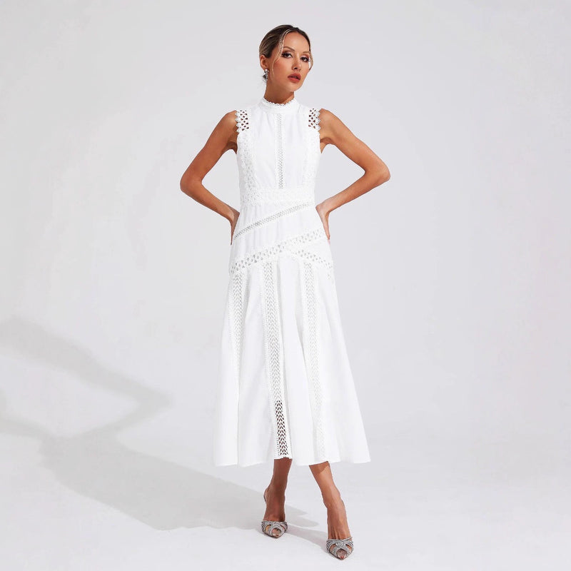 Women's Sleeveless Lace-Panel Maxi Evening Dress