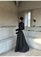 Black High Neck Keyhole Long Sleeve Maxi Dress - detail or back view