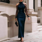 Women's Halter Evening Dress - Navy
