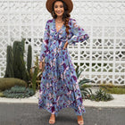 Women's Long-Sleeve Floral Print Maxi Evening Dress