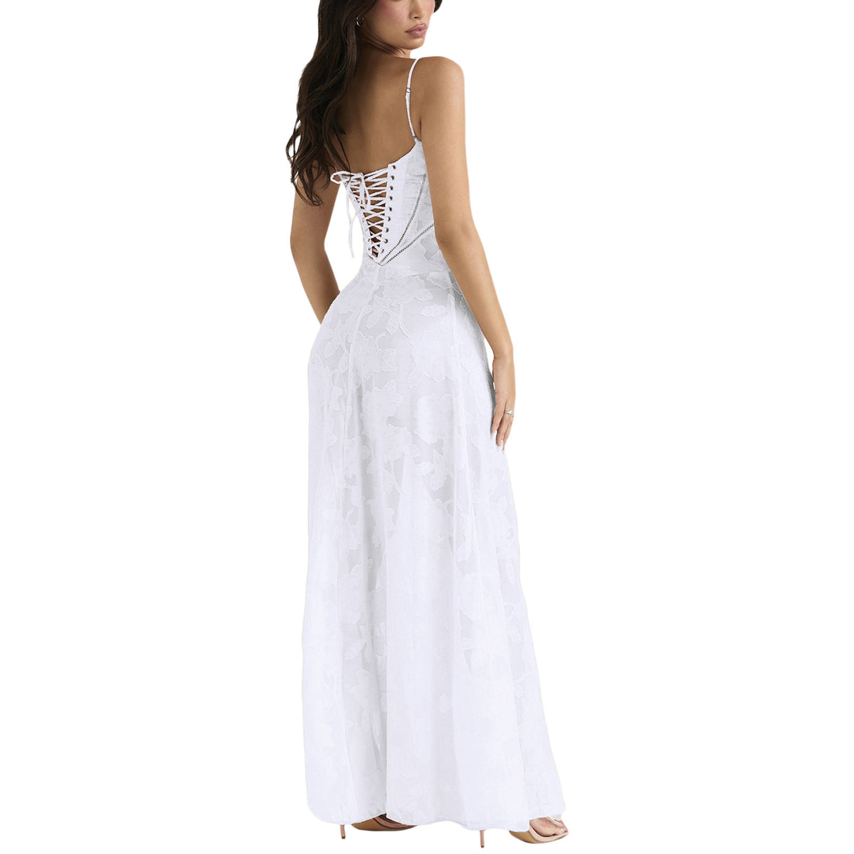 Women's Strapless Lace-Up Floral Maxi Evening Gown