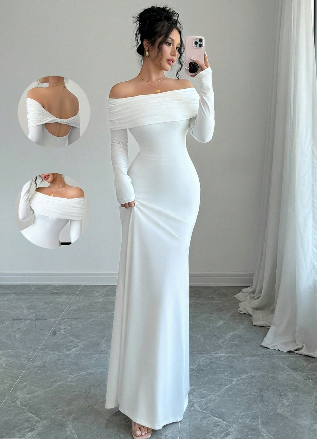 Women's Off-Shoulder Ruched Bodycon Maxi Dress
