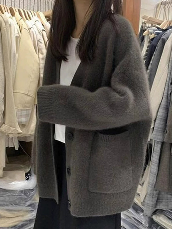 高级感灰色软糯针织开衫女秋冬奶fufu慵懒毛衣外套松弛感穿搭上衣