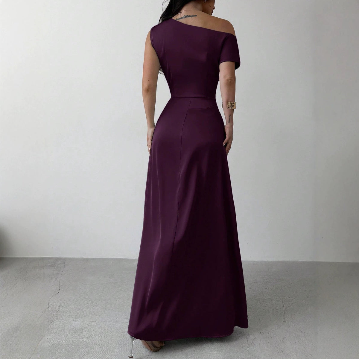 Women's One-Shoulder Satin Ruched Evening Dress