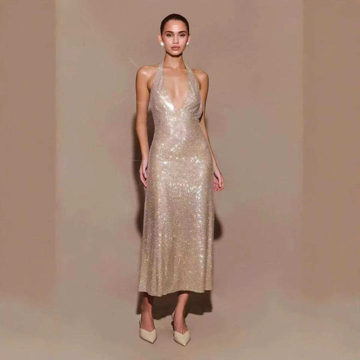 Women's Deep V-Neck Sequin Mini Cocktail Dress