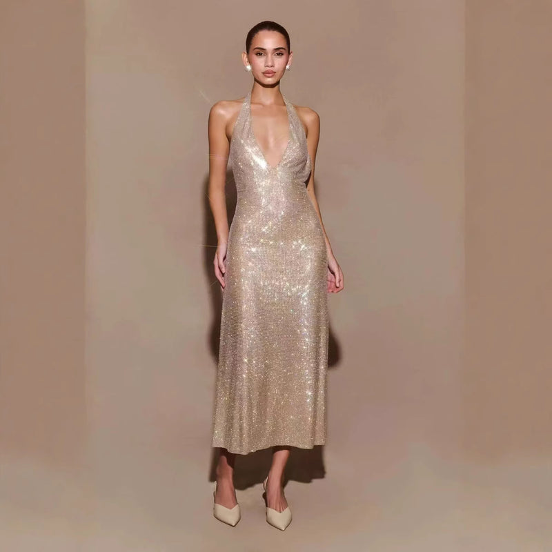 Women's Deep V-Neck Sequin Mini Cocktail Dress