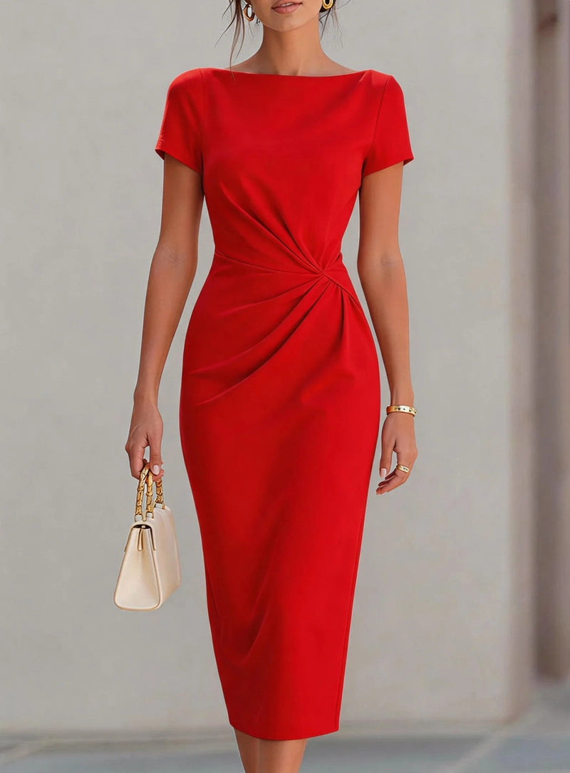 Women's Ruched Evening Dress - Red