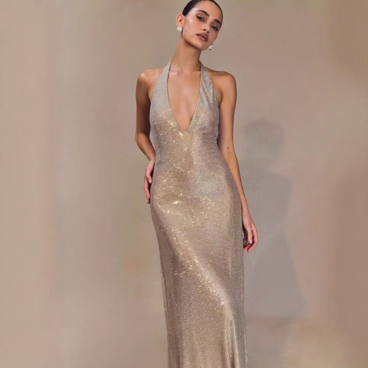 Women's Deep V-Neck Sequin Mini Cocktail Dress