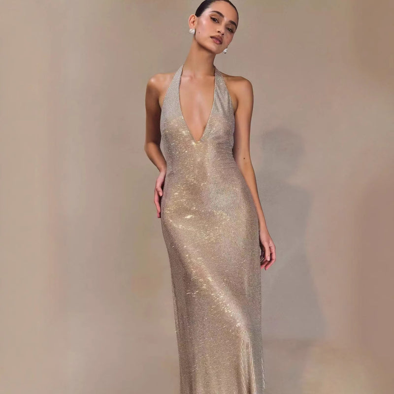 Women's Deep V-Neck Sequin Mini Cocktail Dress