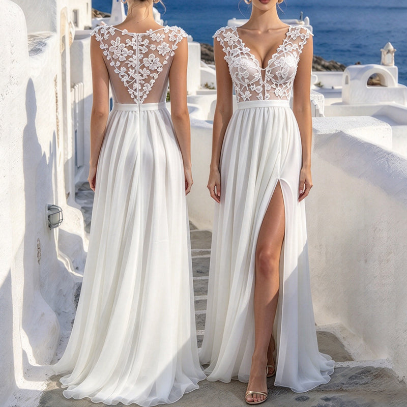 Lace A-Line Wedding Dress with Spaghetti Straps - product photo