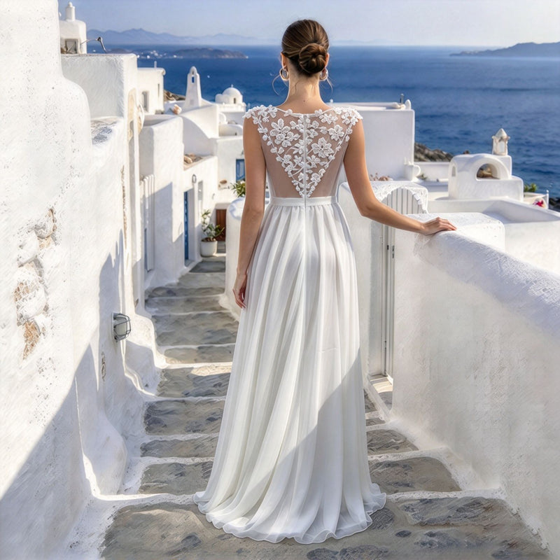 Lace A-Line Wedding Dress with Spaghetti Straps - product photo 2