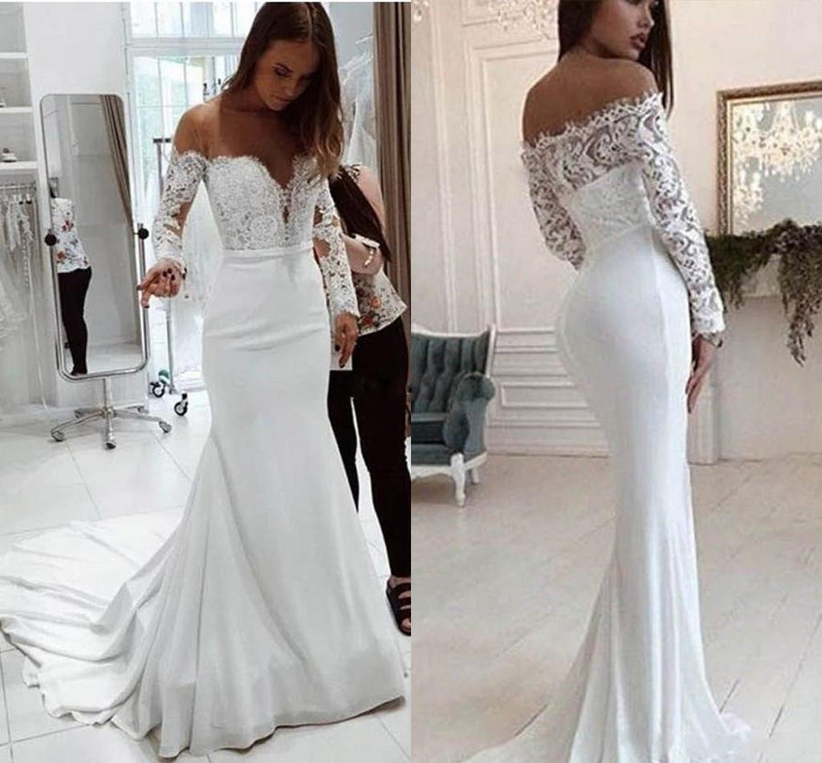 Off-the-Shoulder Lace Mermaid Wedding Dress