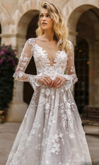 Long-Sleeve Lace A-Line Wedding Dress with Open Back - product photo 4